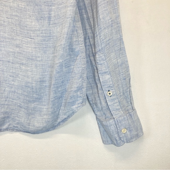 Faherty Reserve 100% Linen Button Up Shirt Light Blue Long Sleeve Men’s L Preppy - Picture 13 of 16